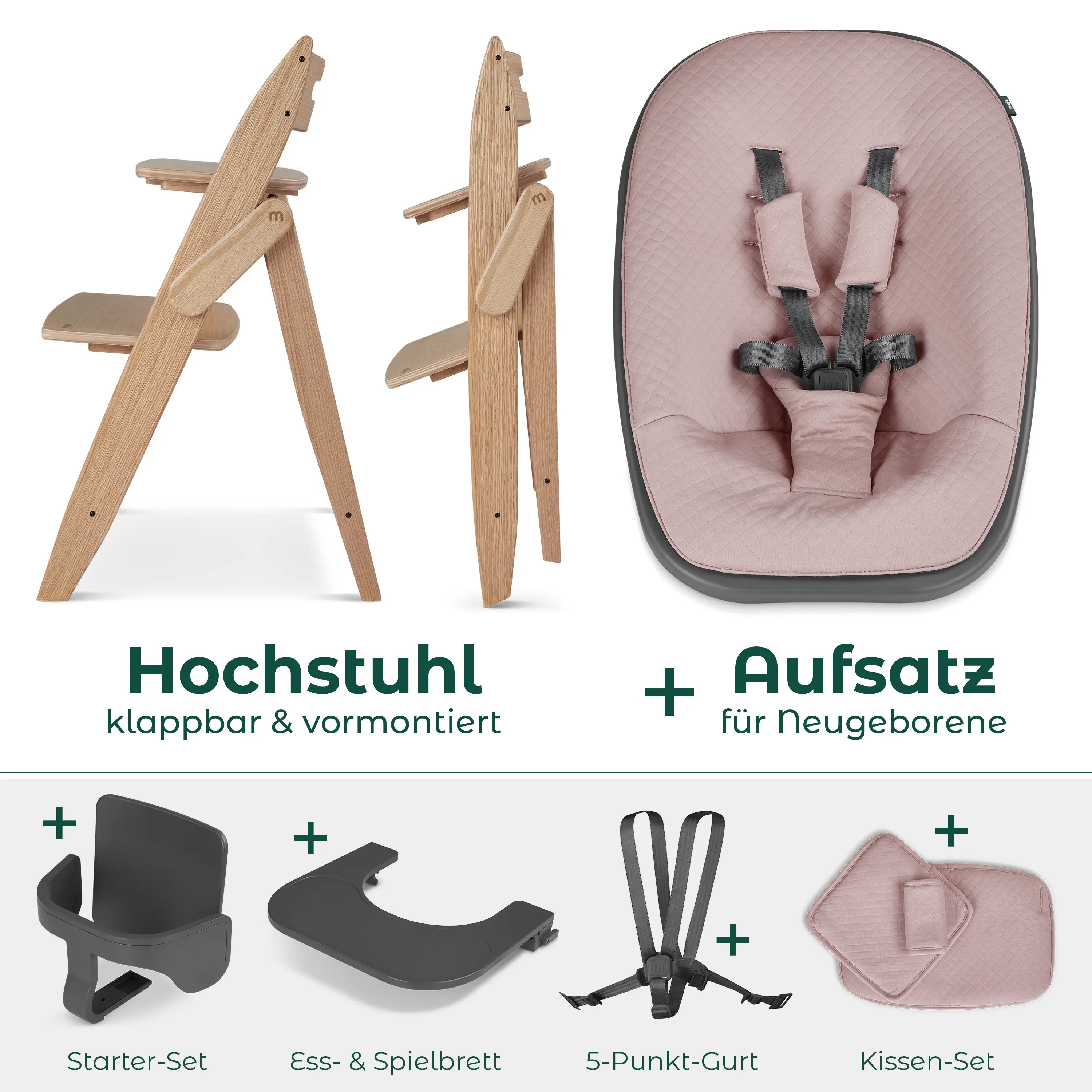 Hochstuhl Yippy All in One Set Trunk - Oak Rose Gold